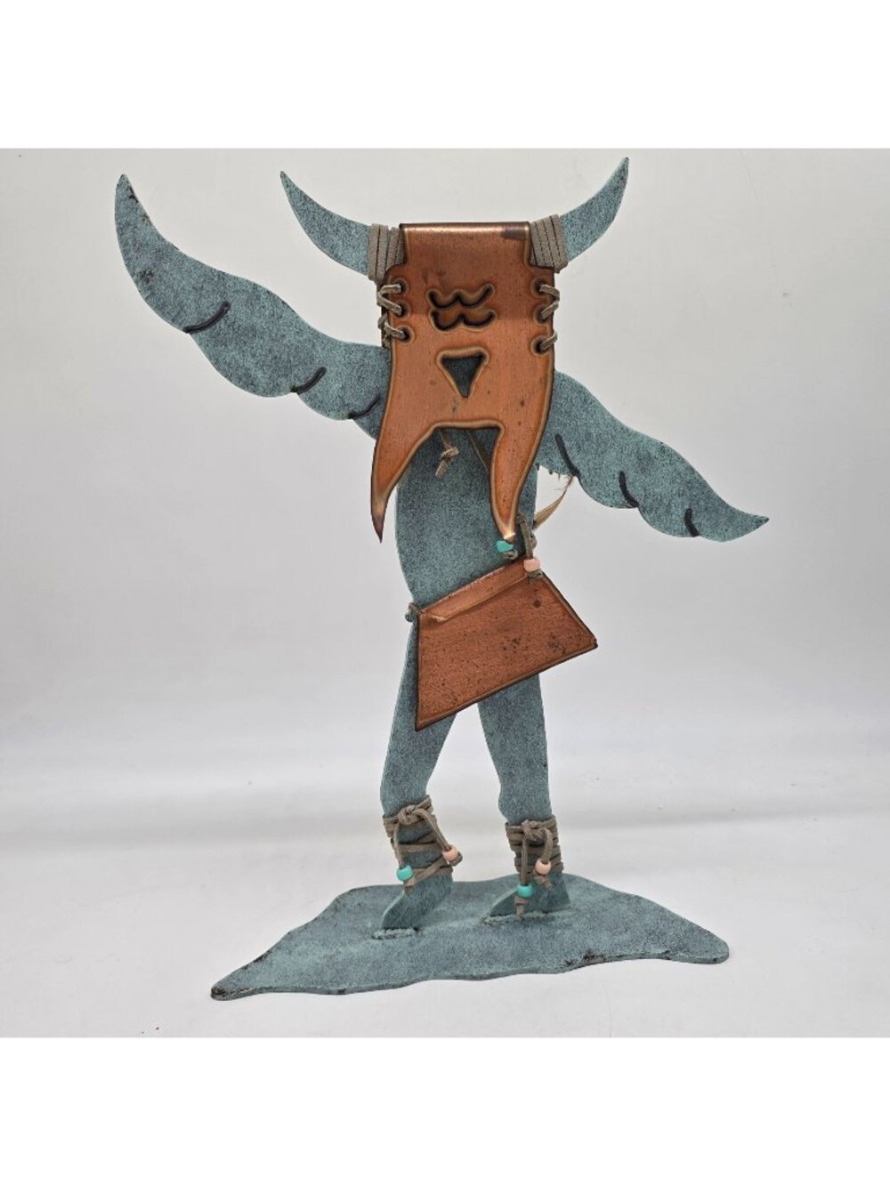 Metal Eagle Buffalo Dancer Native American Figure Yard Decor Copper & Turquoise